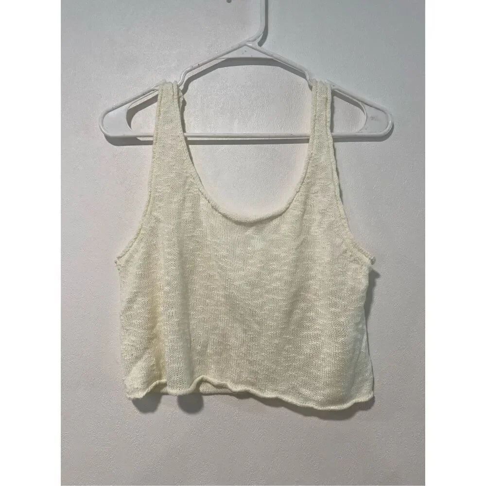 Minimalist Cream Knit Crop Tank Top | Size M | Sleeveless Soft Sweater Vest Aest